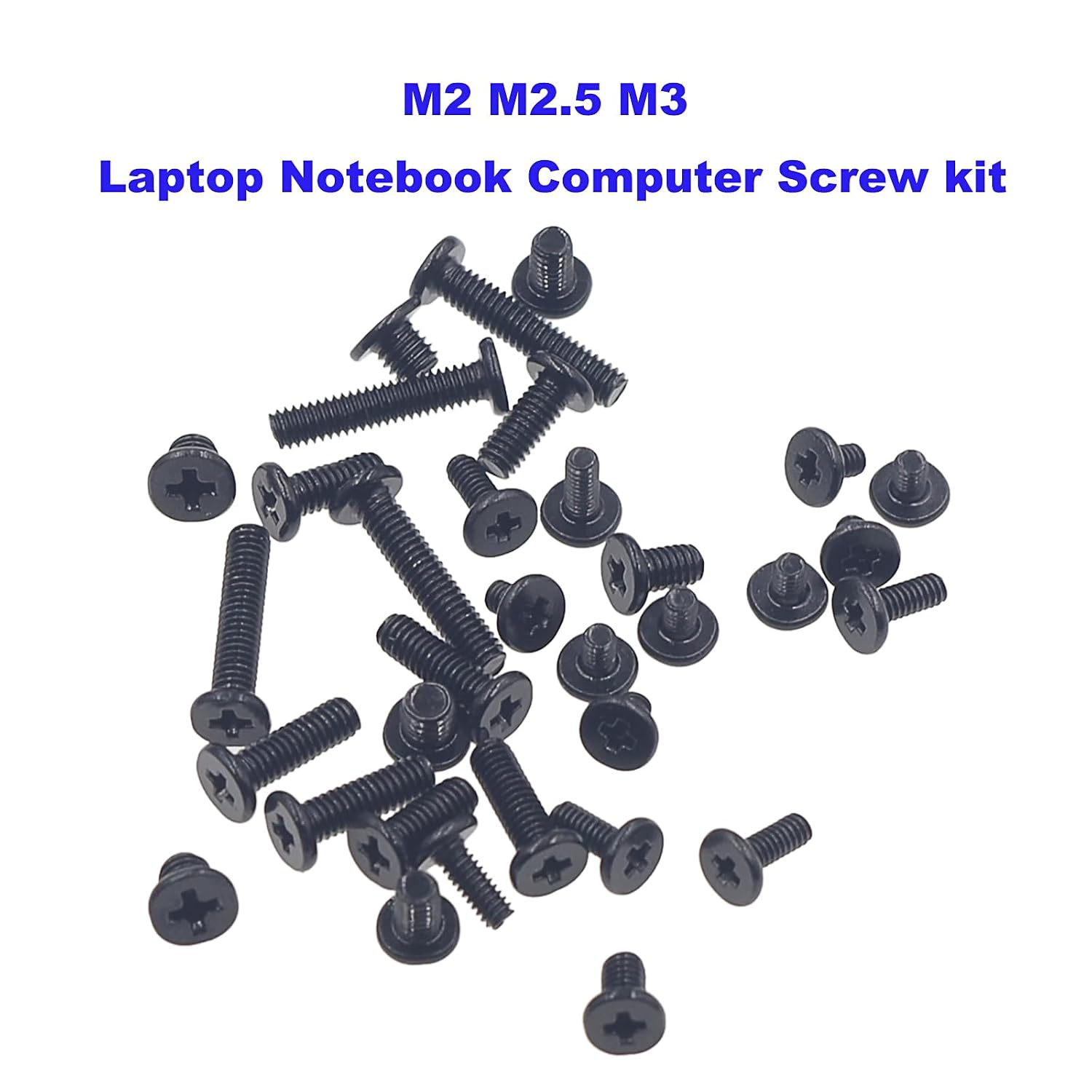 500PCS Metric M2 M2.5 M3 Laptop Notebook Computer Screws Kit | Phillips Thin Flat Head, 10 Sizes, Black Dacromet Steel Repair Fasteners with Storage Box