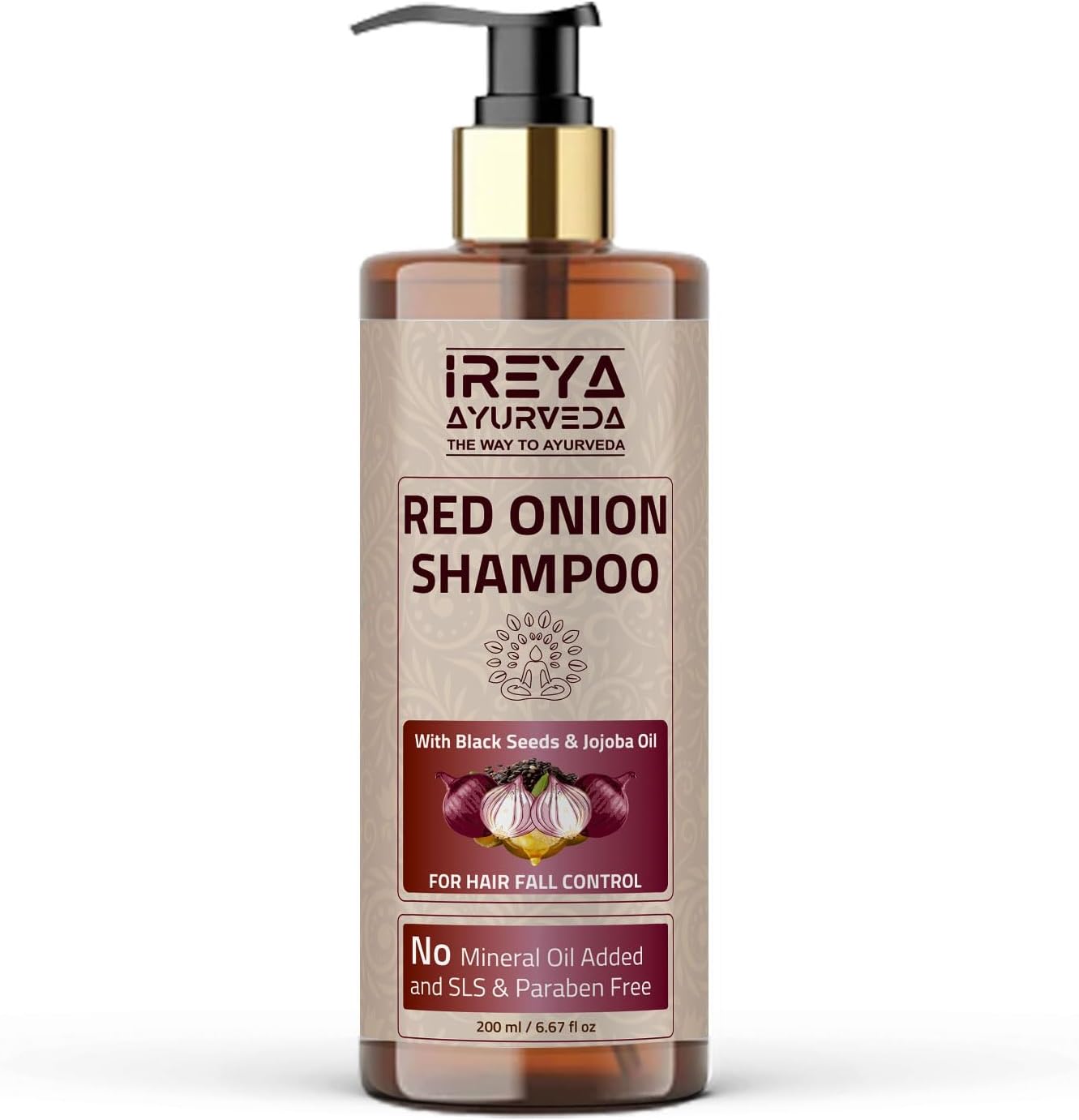 Onion Shampoo for Hair Growth & Smooth Hair, Red Onion With Black Seed Oil, Jojoba Oil, 200ml (6.76oz), Herbal, Earthy Scent, Red, Unisex Adult, Unisex-Adults