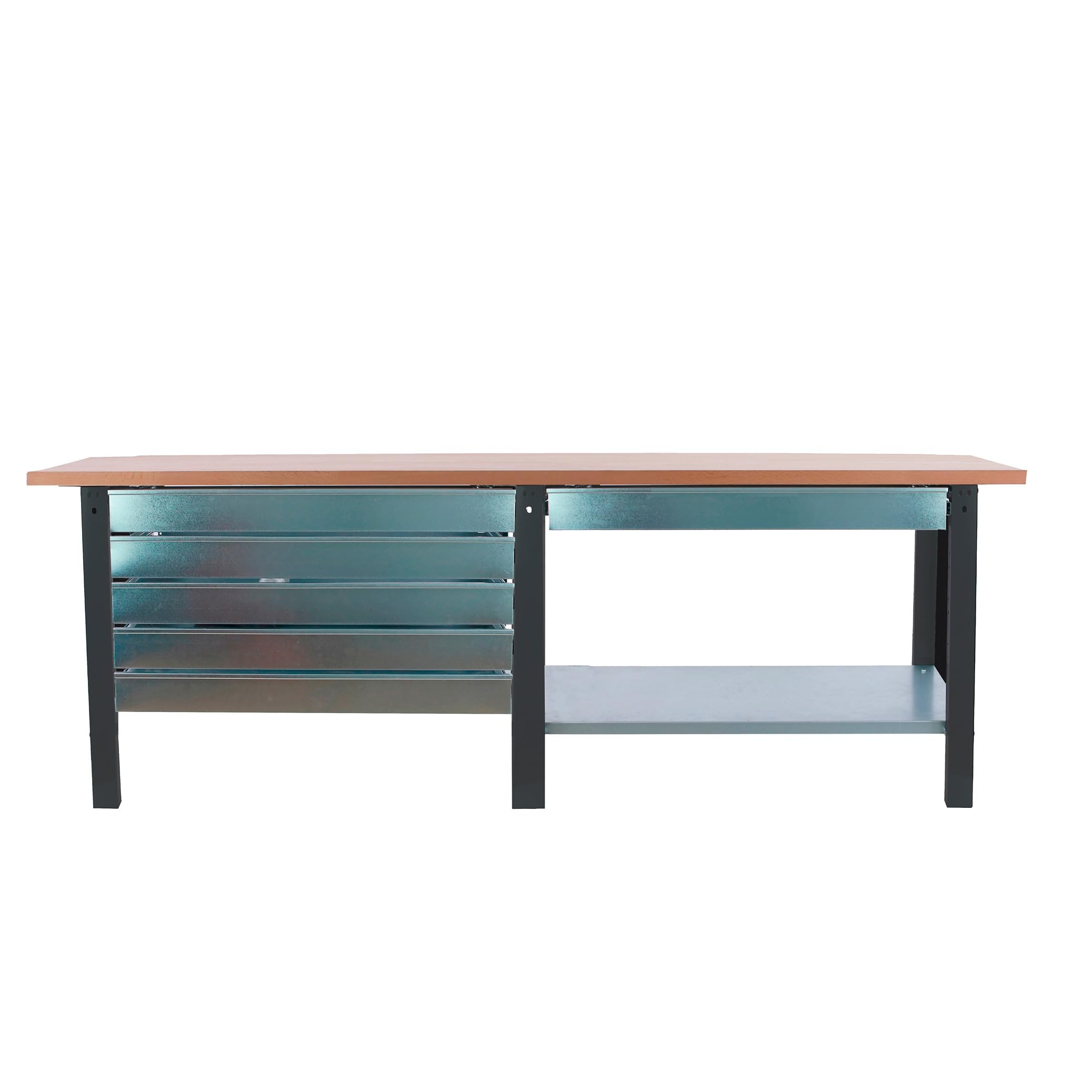 SimonRack Banco de Trabajo Taller Doble, Capacidad Carga 1000 kg, 865x2100x750 mm, 6 Cajones, Mesa de Trabajo, Antracita/Haya - BT6 PRO