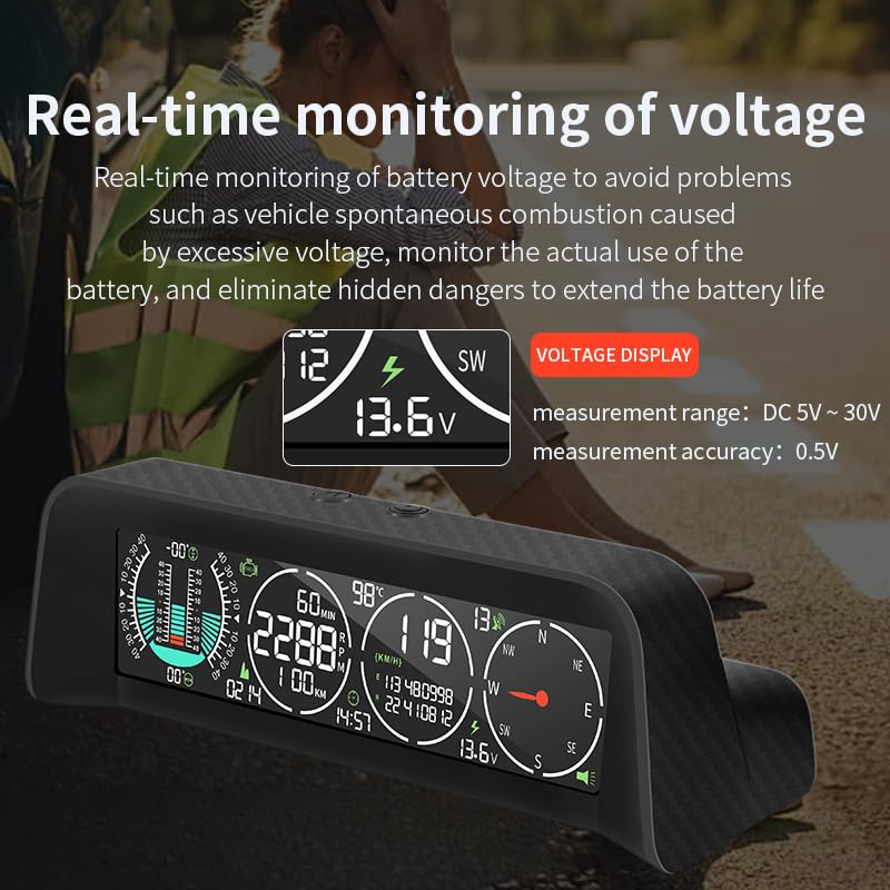 OBEST Car HUD Heads Up Display Auto, GPS+OBD Sistema dual, velocímetro y tacómetro, inclinómetro para coche, odómetro, brújula