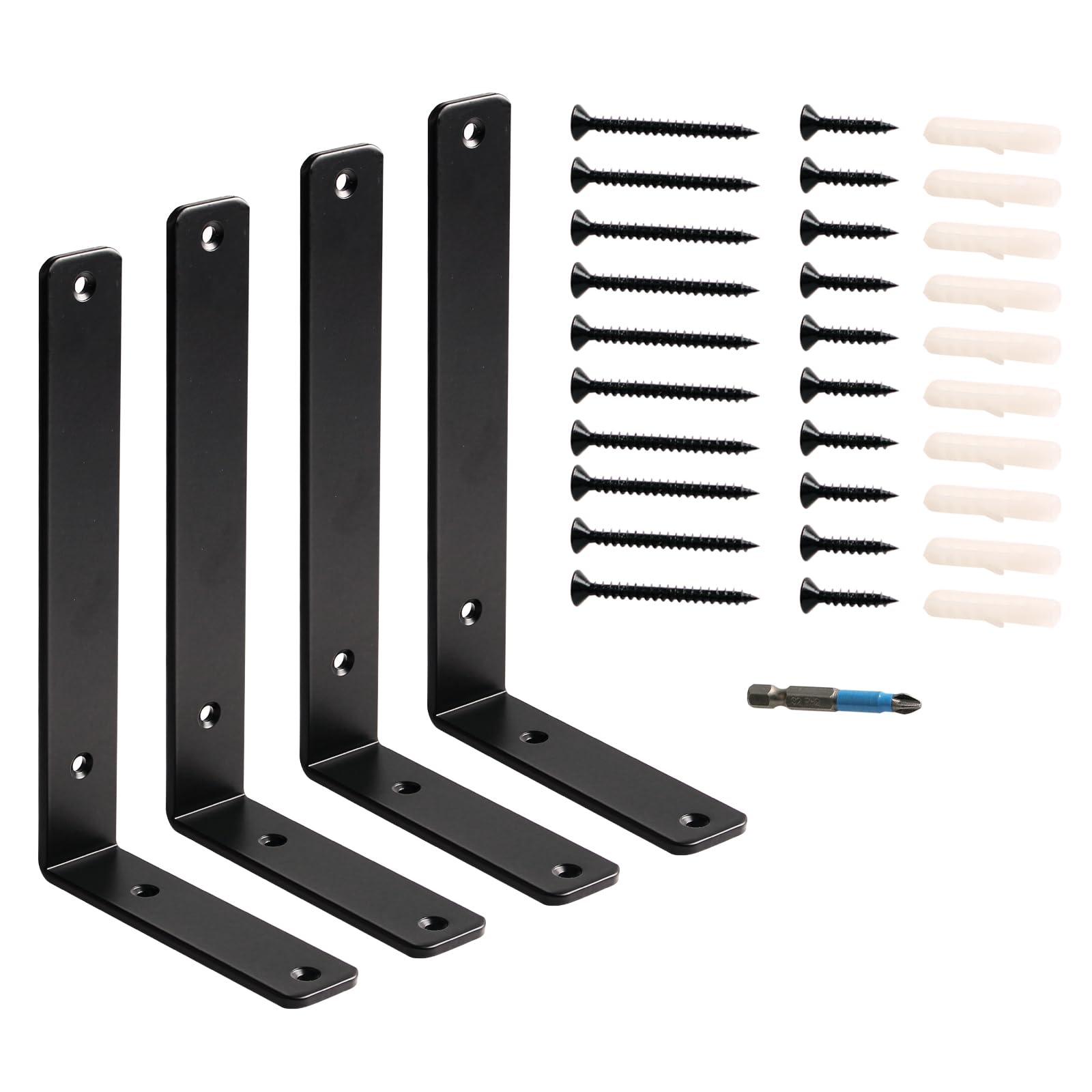 Ferixan L Heavy Duty Shelf Brackets: 10 Inch 4 Pack - Sturdy Solid Metal Wall Shelving Bracket L10 x H6 x W1.5 Inch with Hardware Screws for Build