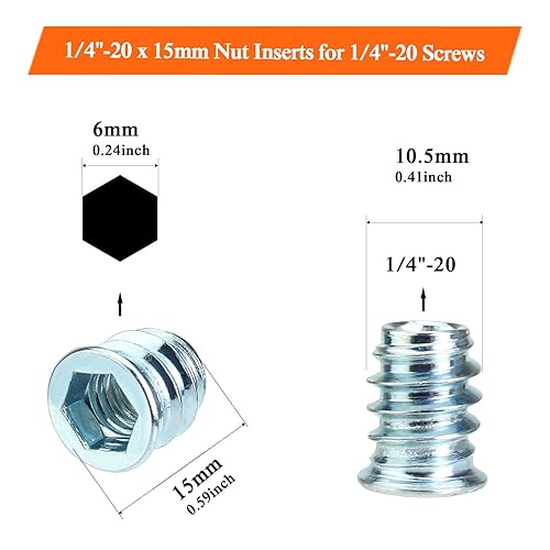 Miniatura 41 de 30 piezas de insertos roscados de 5/16"-0.709 x 0.787 in con llave hexagonal, insertos de madera, acero al carbono chapado en zinc azul