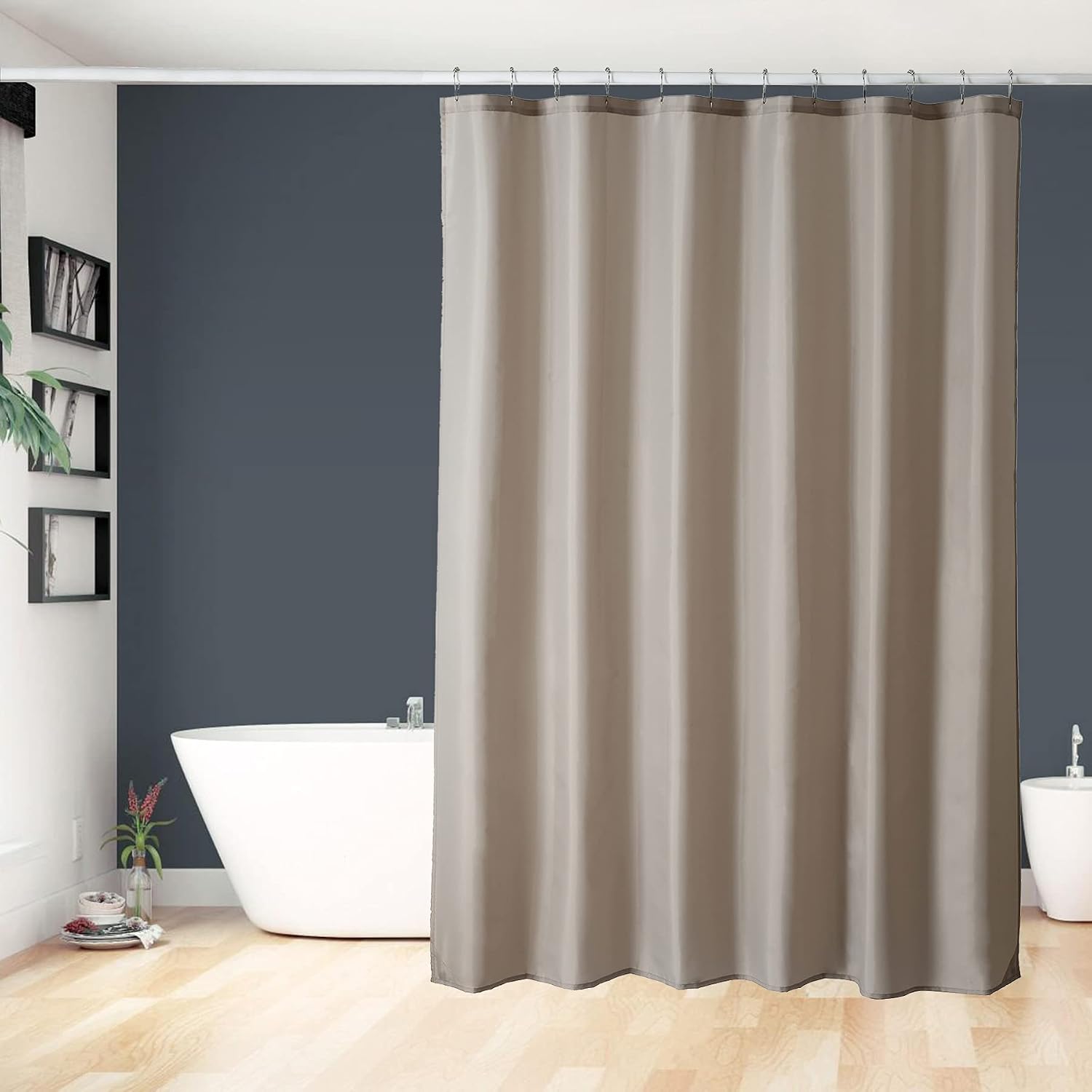AmazerBath Fabric Shower Curtain Liner, Khaki Fabric Shower Liner, 85 GSM Washable Polyester Bathroom Shower Curtain Liners with 2 Magnets, Waterproof, Hotel Quality, 70 x 72 Inches