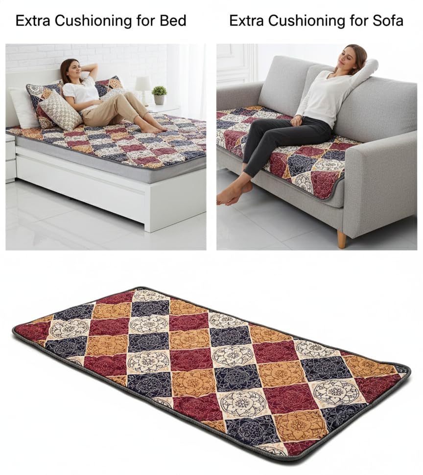 Image of K25 Cotton Floor Bed Mattress with High-Density Foam for Extra Bedding | Lightweight Reversible Portable Rolling Mat for Travel Yoga Outdoor & Camping (Size: 72x36x0.8 Inch, Multicolor)