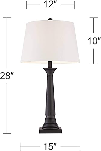 Miniatura 4 de 360 Lighting Dolbey - Juego de 2 lámparas de mesa rústicas de granja de 28 pulgadas de alto, columna cónica de bronce profundo, pantalla de tambor