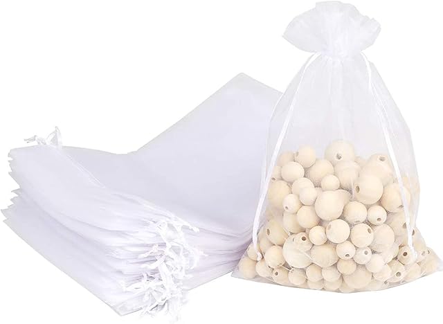 SULOLI Organza Bags Large 17x23,50 Pieces White Organza Bags Jewellery Bags and Pouches Jewellery Gift Bags with Ribbon