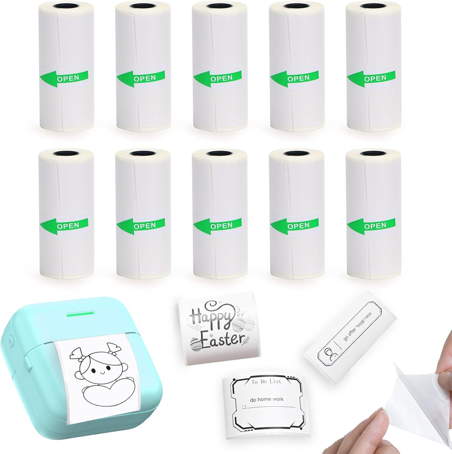 10 Rolls Mini Printer Sticker Paper Refill for Mini Printers for Study Note