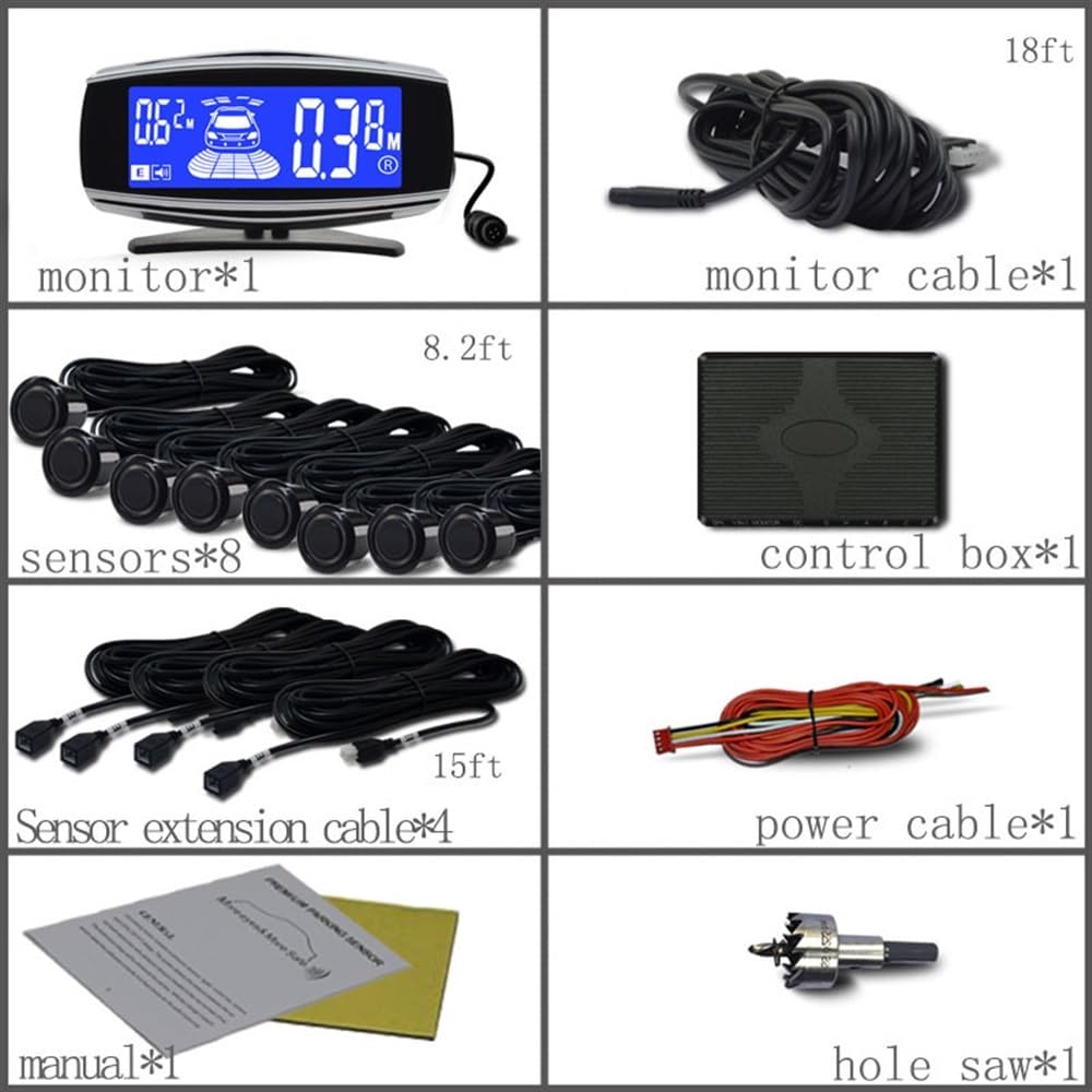 Kit sensori parcheggio Sensore di parcheggio auto con monitor retromarcia automatico Parktronic 8 sensori rilevamento radar Display retroilluminato Kit