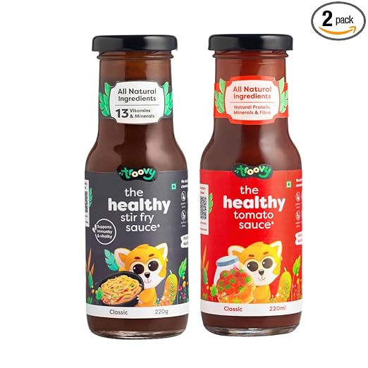 Troovy Healthy Sauce Dips Spread (Stir fry, Tomato) | 100% Chemical Free | No Preservatives | No MSG | No Processed Sugar (uses Jaggery) | All Natural Ingredients | 440 gm (Pack of 2)