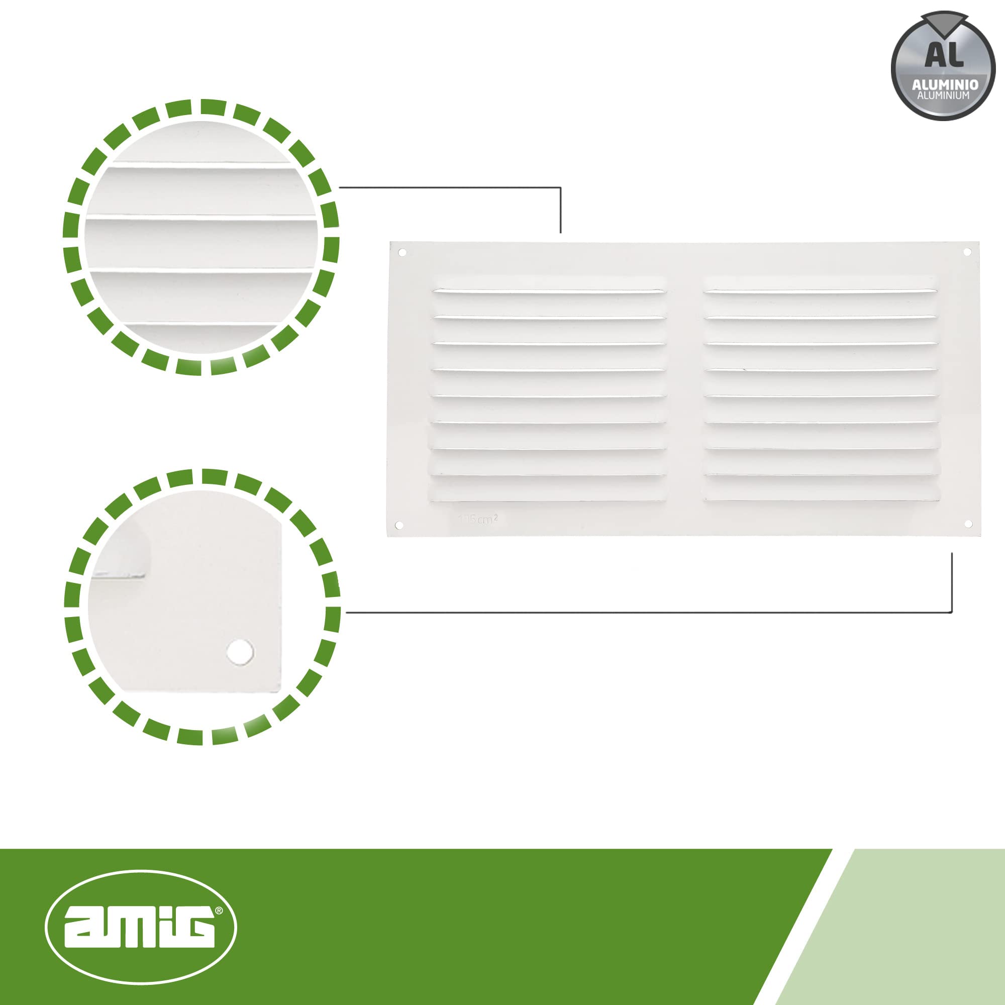 Amig - Rectangular Aluminium Ventilation Grille, White, 150 x 300 mm - Image 4