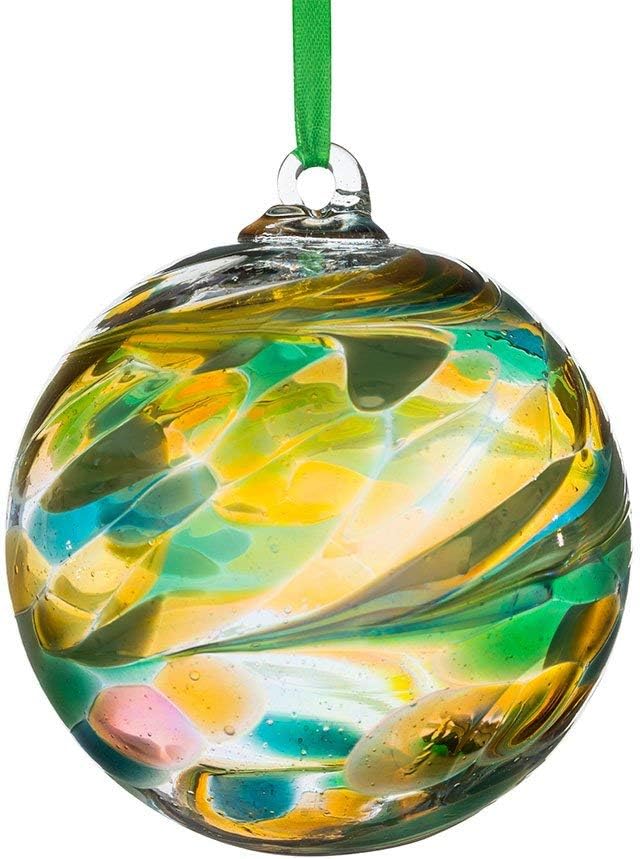 Sienna Glass August Birthstone Friendship Ball – 10cm Handcrafted Peridot Glass Ornament – Gift Boxed Hanging Decoration – Unique Handmade Keepsake for Birthdays, Home, Garden