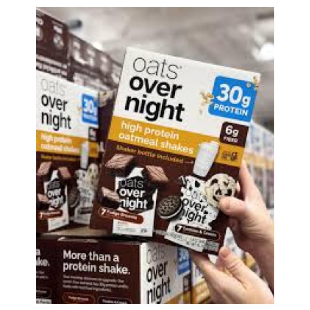Oats Overnight Variety Pack, 30g Protein Oatmeal Shake, Cookies & Cream & Fudge Brownie, High Protein Breakfast Drink Mix, Just Add Milk, 14 Pack + Shaker Bottle Included