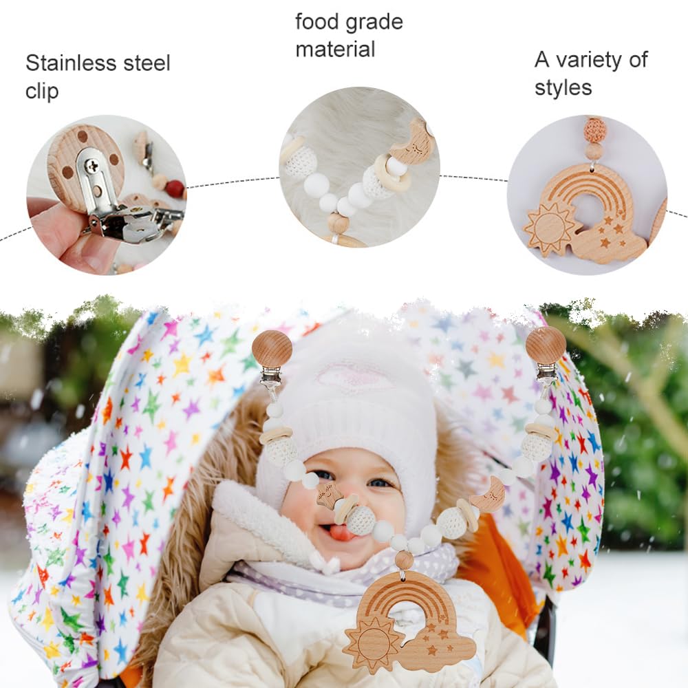 Chaîne de landau en bois pour bébés, jouet pour poussette, filles et garçons, chaîne d'accessoires de landau pour bébés et tout-petits à partir de 0 mois