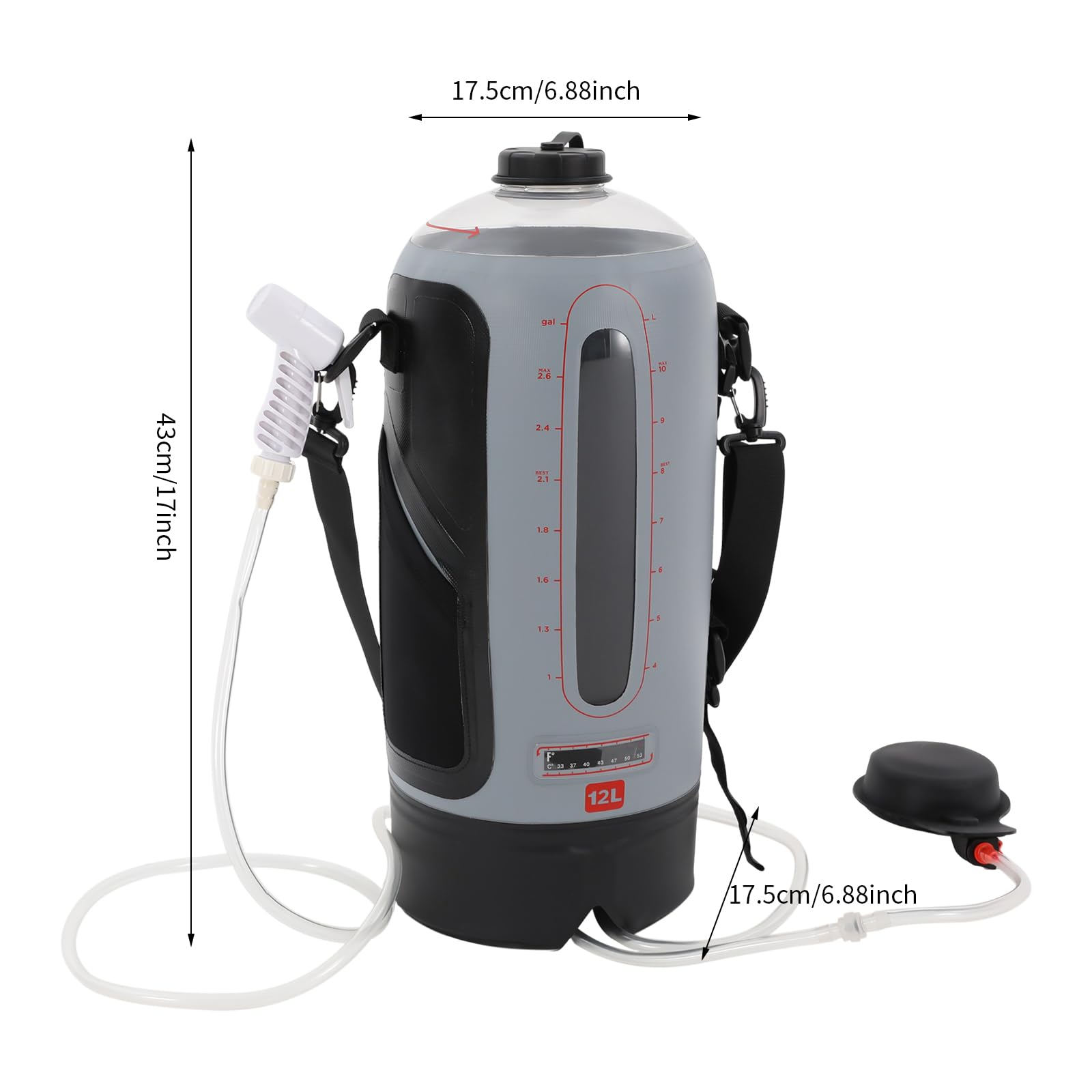 12L Campingdusche mit Luftpumpe und Duschkopf, Portable Hochdruck Camp Dusche, Camping Dusche Set für Camping Wohnwagen Wohnmobil Strand Hundewäsche