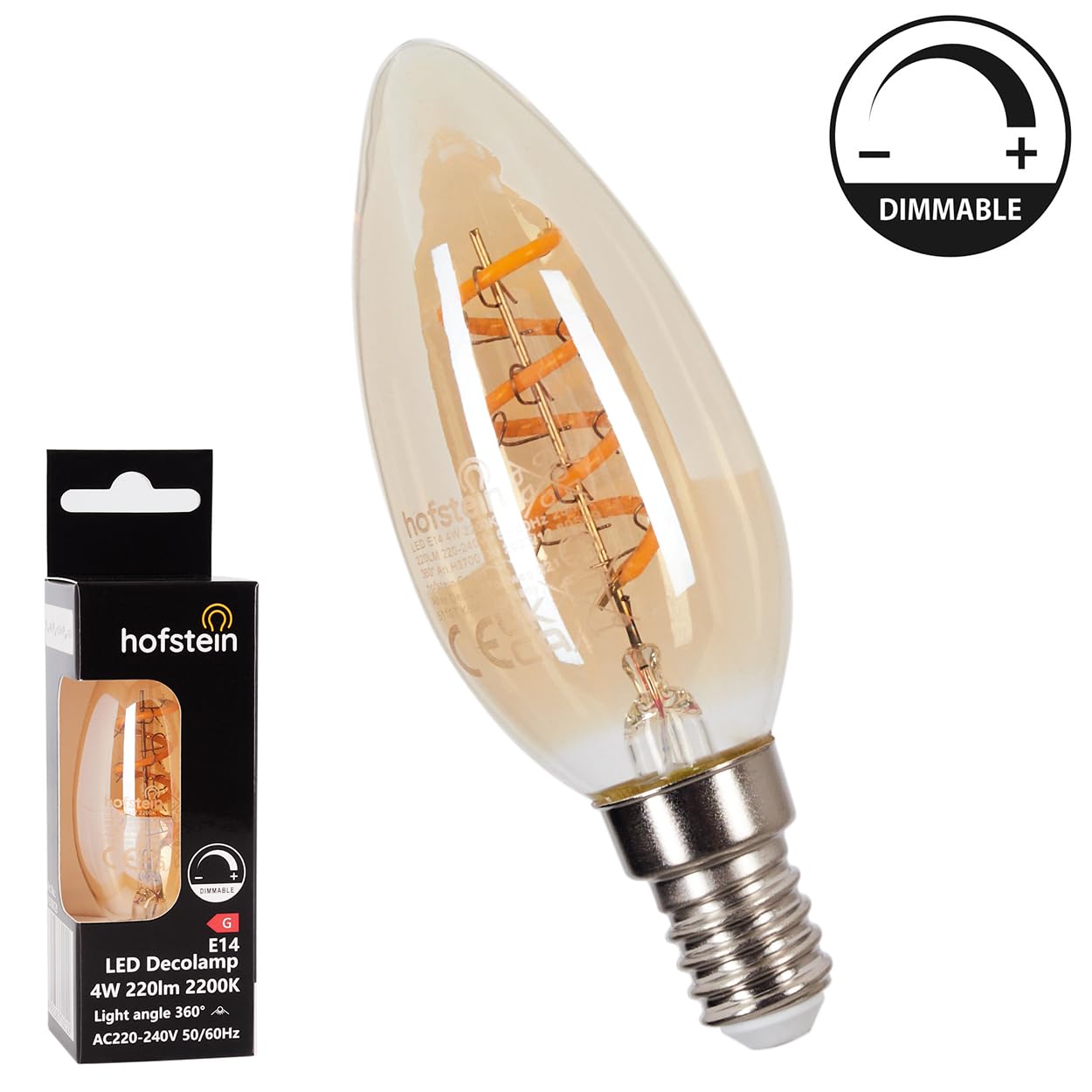 HOFSTEIN E14 LED Warmweiss Glühbirne Vintage Kerzenform 10er Set Leuchtmittel 4 Watt 2200 Kelvin 220 Lumen Extra Sanftes Amberlicht für Dekorative Retro Lampen und Stimmungsvolle Akzente