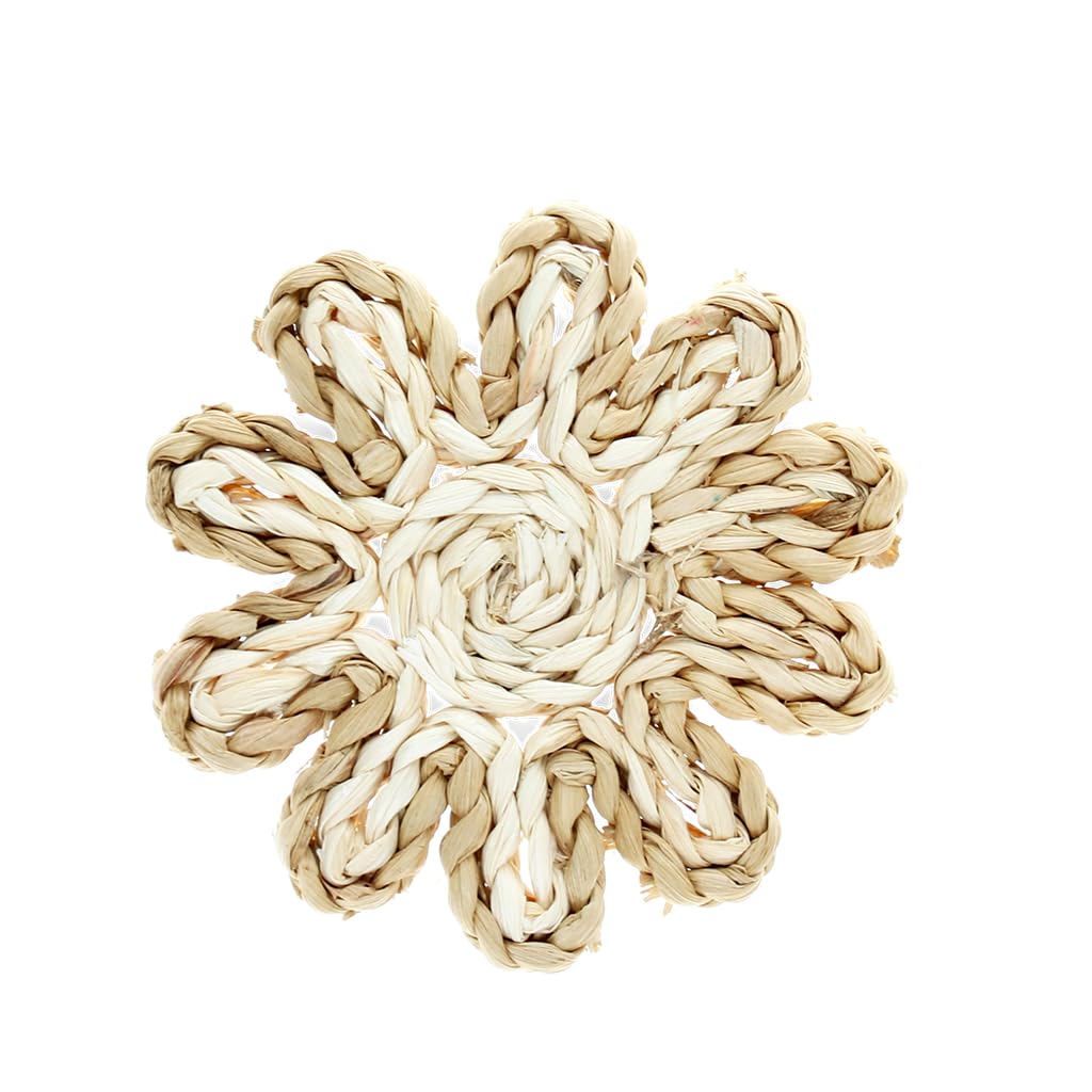 Corn Husk Coaster in Natural, Woven Coasters for Drinks, Outdoor Table Protection, Wicker Spectacle, Tea Cup Mat, Coffee Neutral Home Decor, Garden Accessories, Single Piece Set, Round Style.