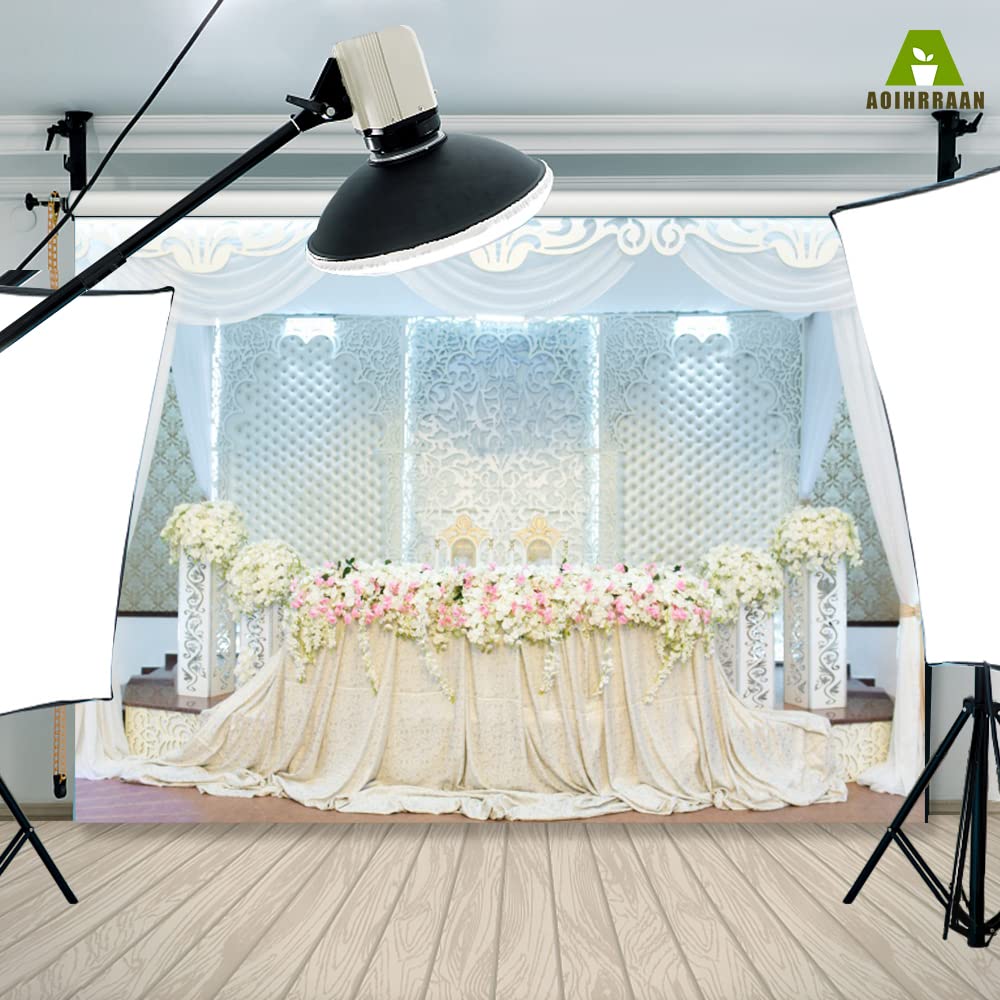 Aoihrraan 2,2x1,5m Wedding Backdrop White Blooming Flowers Green Wisteria Rose Floral Wall Photography Background Bridal Shower Proposal Party Cradle Ceremony Mother'S Day Lady Portrait Photo Props