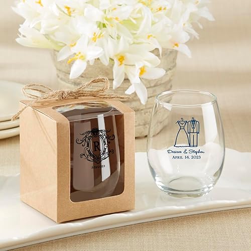 Kate Aspen Caja de regalo Kraft de 9 onzas sin tallo, para adultos, caja de almacenamiento de copas de vino, regalos de propuesta de dama de honor,
