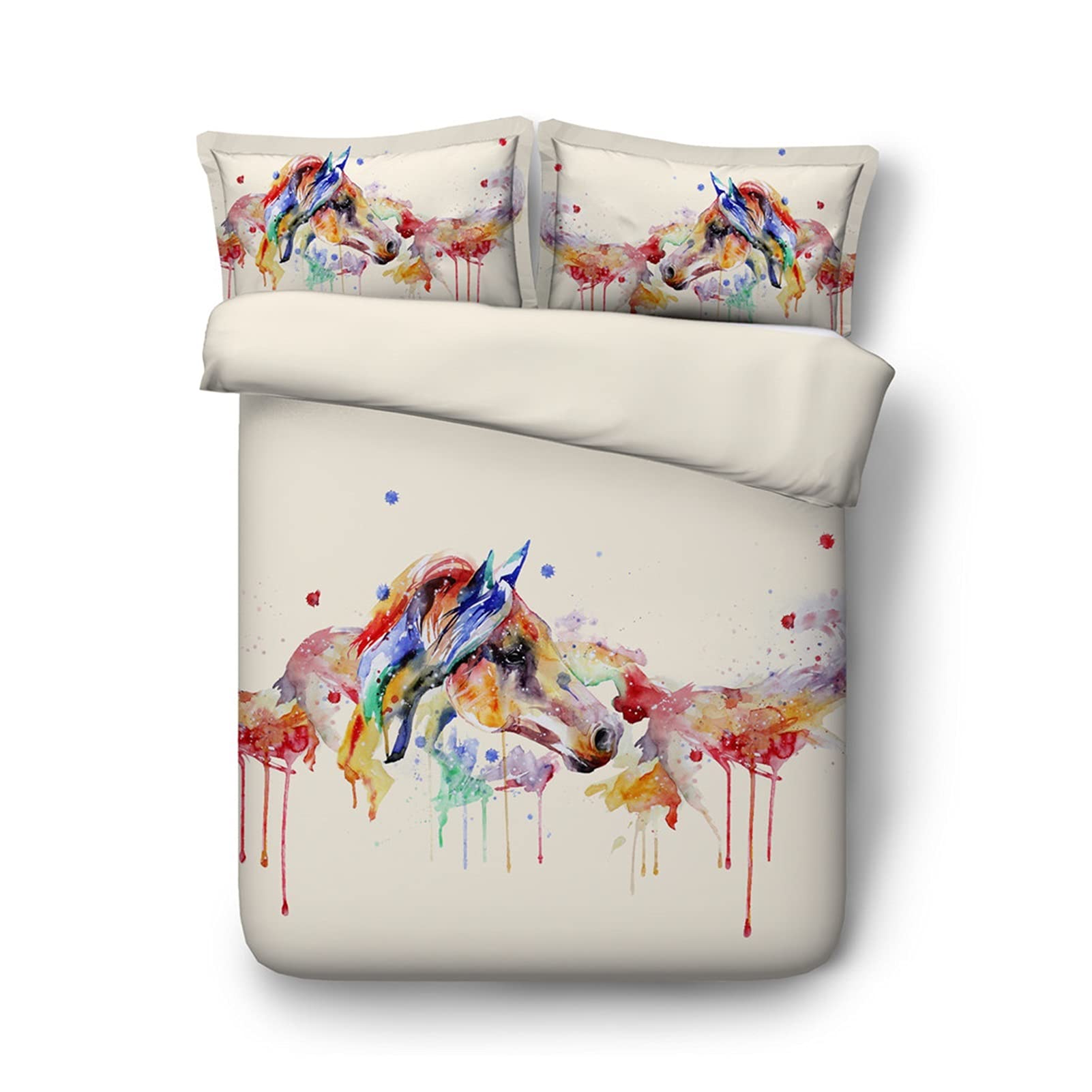 Housse de couette motif cheval aquarelle, le cadeau idéal de lit simple