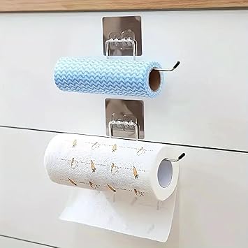 Pack of 2 Stainless Steel Self Adhesive Napkin Ring Wall Mount Towel Hanging Holder with Magic Adhesive Pad Kitchen Paper Roll Holder Tissue Paper Stand Towel Bar Hanger Kitchen and Washbasin use 2 Pc - image, photos