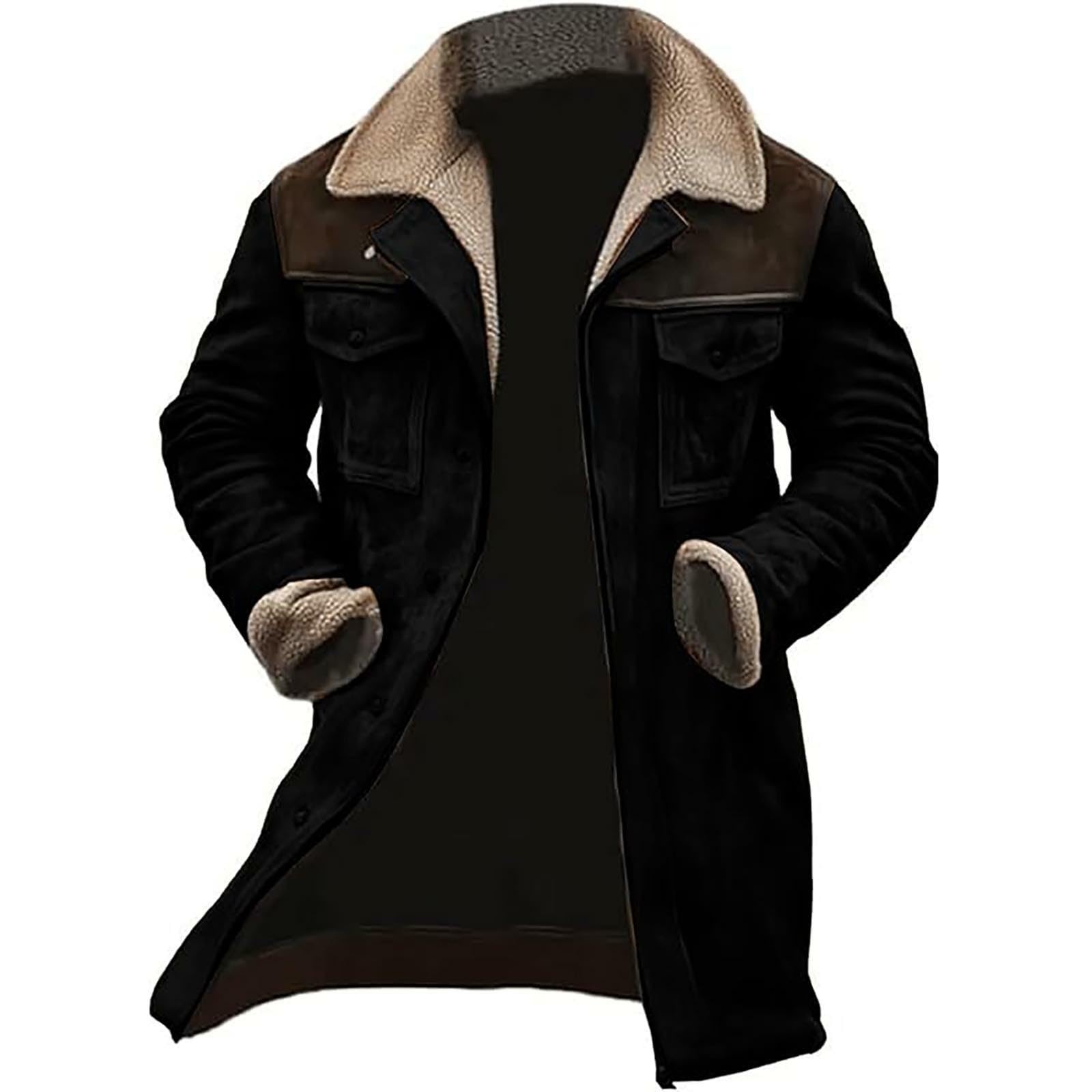 Wintermantel Herren Warm Gefüttert,Trenchcoat Herren Lang Vintage Outdoorjacke Warmer Overcoat Bequeme Freizeitjacke Mit Multi Taschen Windjacke Revers Winterjacke Mit Reißverschluss Übergangsjacke