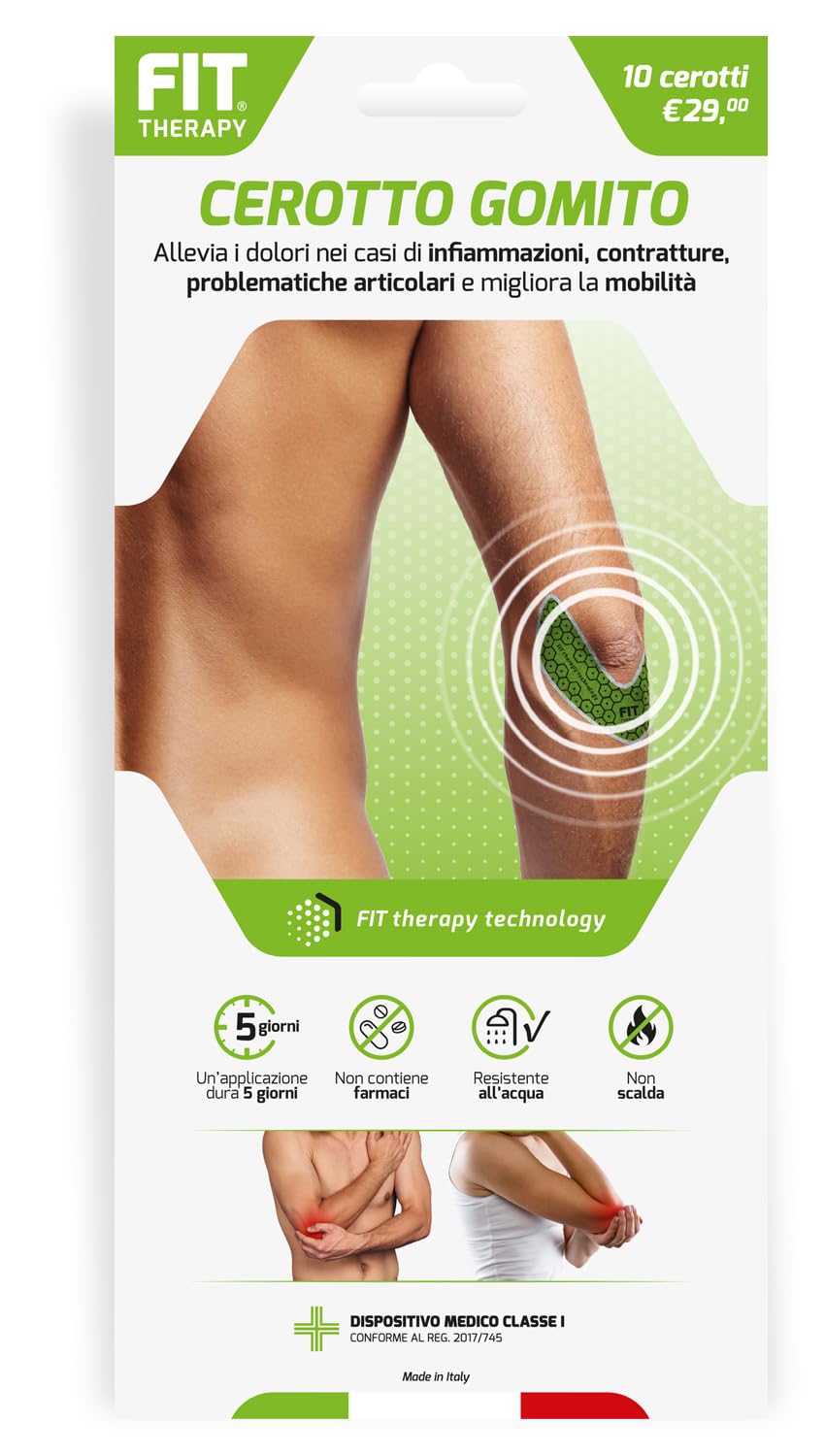 FIT Therapy – Cerotti Antidolorifici e Antinfiammatori Gomito - Per Epicondilite, Tendinite, Borsite, Artrosi - NON SCALDA, Impermeabile, Senza Farmaci, Dura 5 Giorni (10 Cerotti)