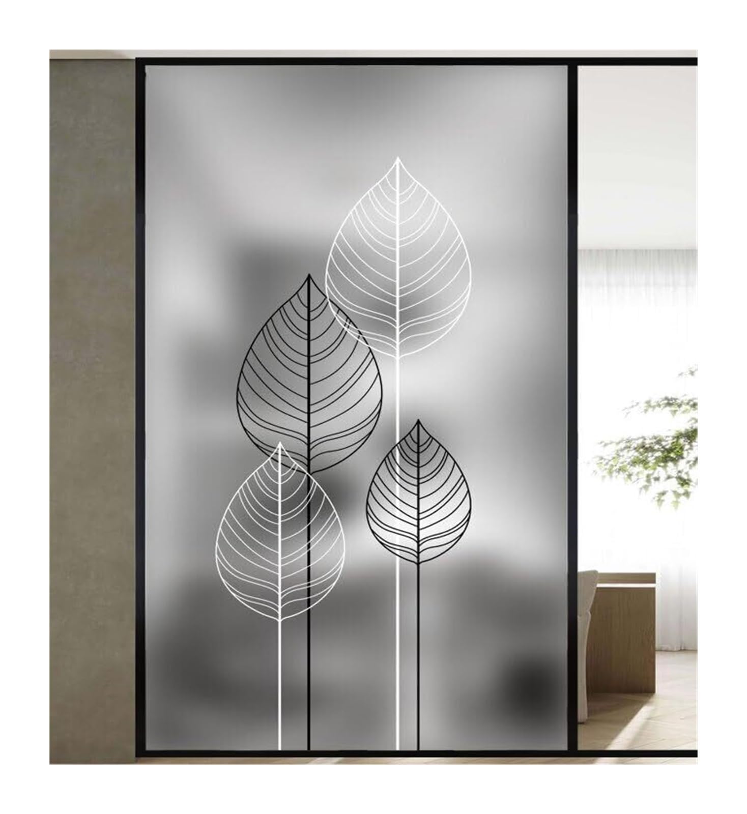 window film， Abstract Leaves Privacy for Glass Windows Opaque Bathroom Window Film)((60x200cm))
