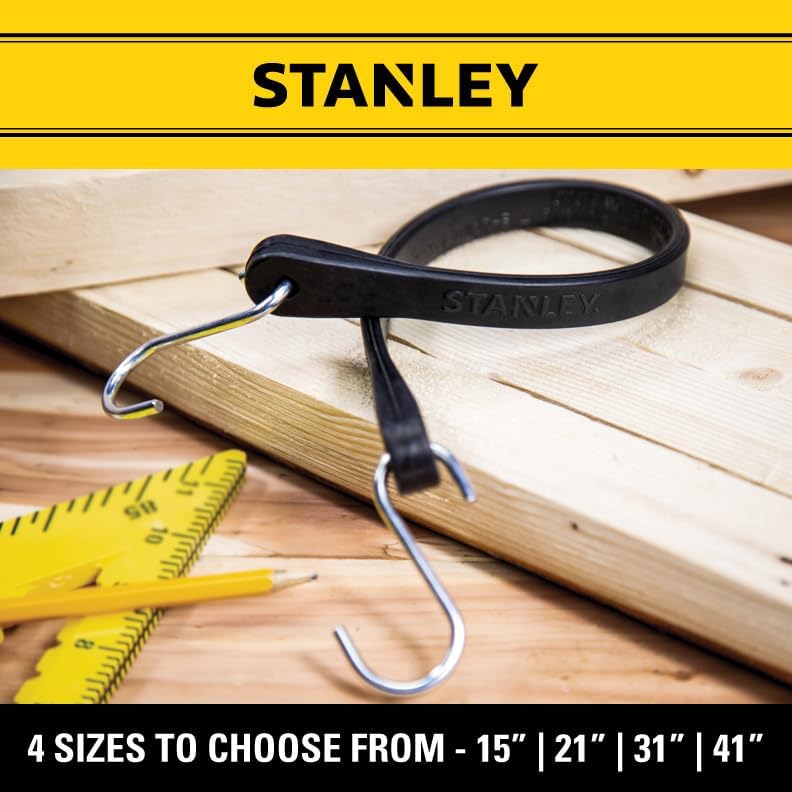 Miniatura 7 de STANLEY S300415 - Cuerdas elásticas de goma negras de 15 pulgadas para todo tipo de clima con ganchos en S para asegurar lonas, transportador de
