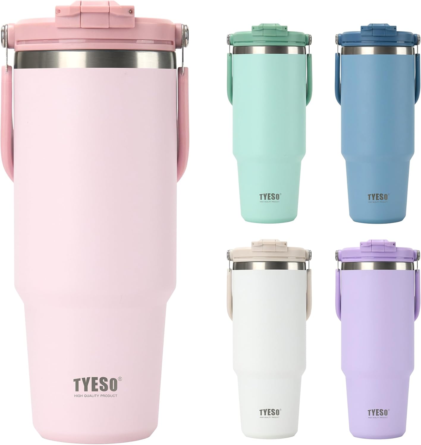 TYESO Tumbler with Flip Straw & Sip Lid, Vacuum Insulated Water Bottle, Double Wall Stainless Steel Coffee Cup Travel Mug Leak Proof (PINK, 40 OZ)