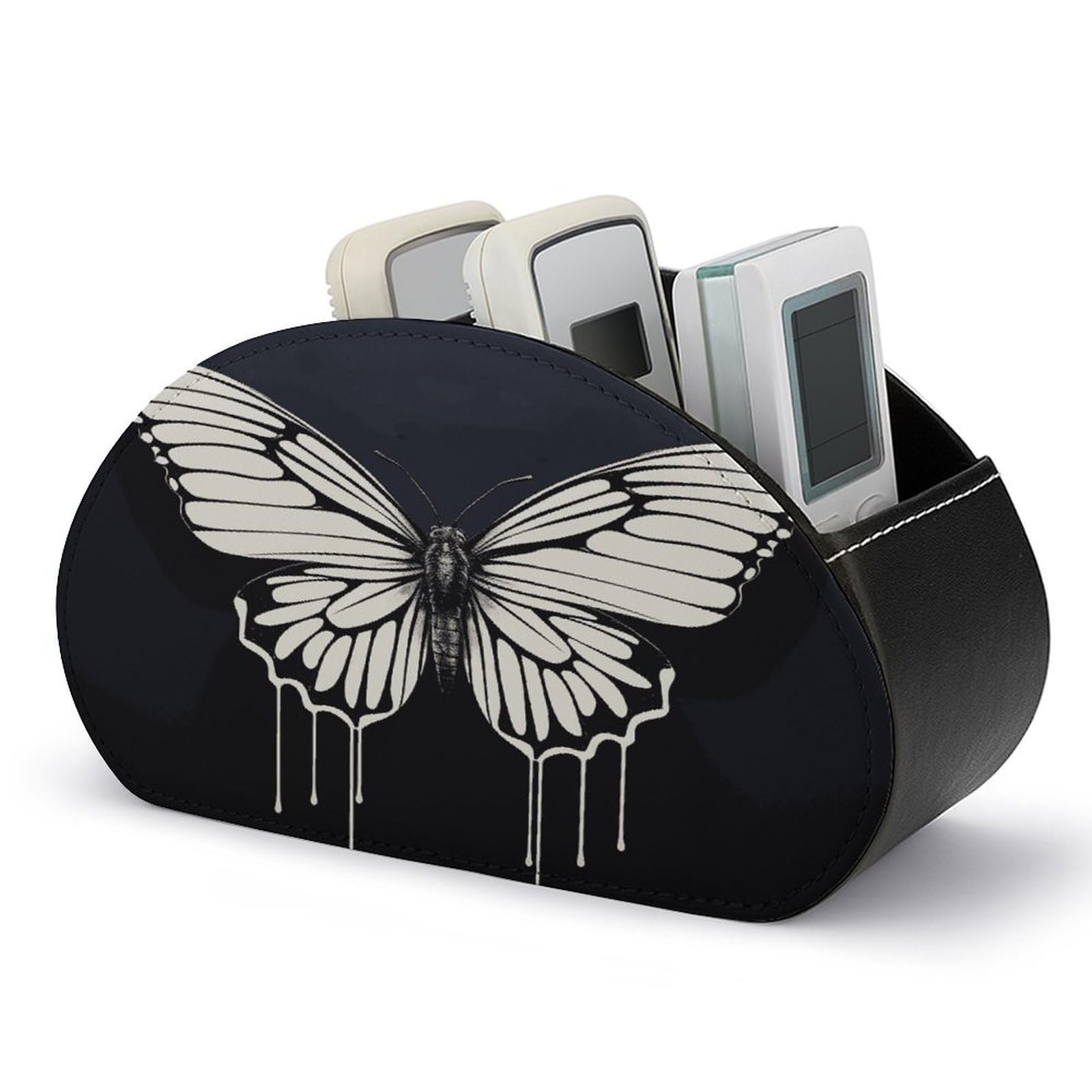 Btcowzrv Style A Black And White Butterfly Remote Control Holder With 5 Compartments