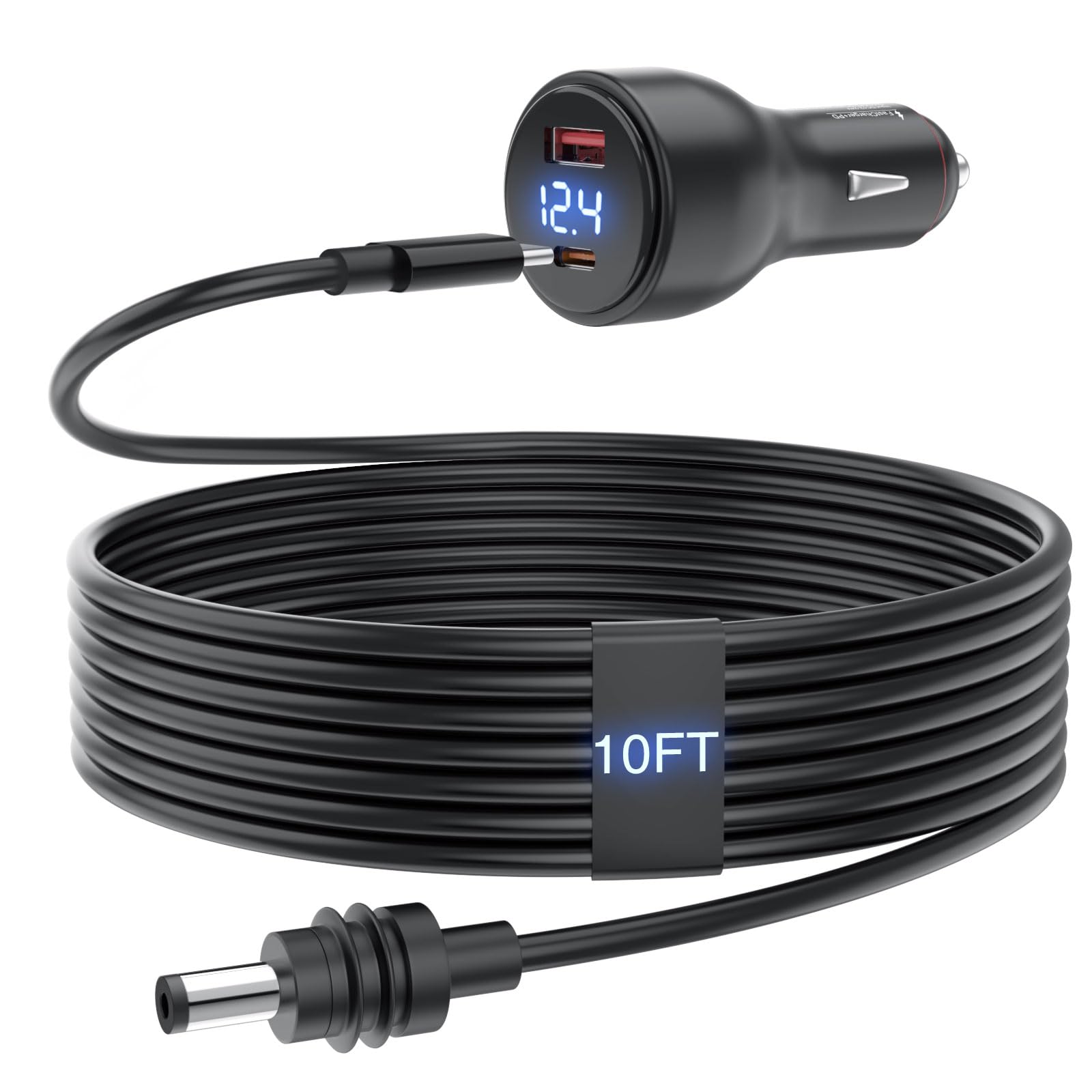 Starlink Mini Cable Car Adapter USB C Car Charger PD 100W 10FT 18AWG Starlink Mini Power Cable DC 12V 24V Fast Charging Cigarette Lighter Power Cord with Digital Display for Cars RVs Trucks Yachts