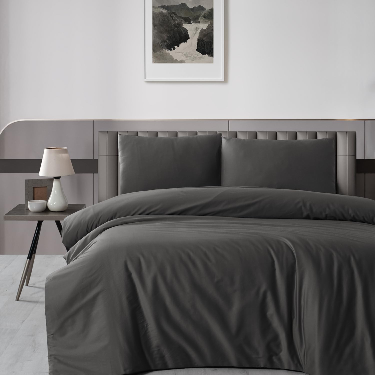 Premium 100% Cotton Sateen Duvet Cover Set – Includes 1 Duvet Cover & 2 Pillowcases (Steel Gray, Queen (U.S. Standard))