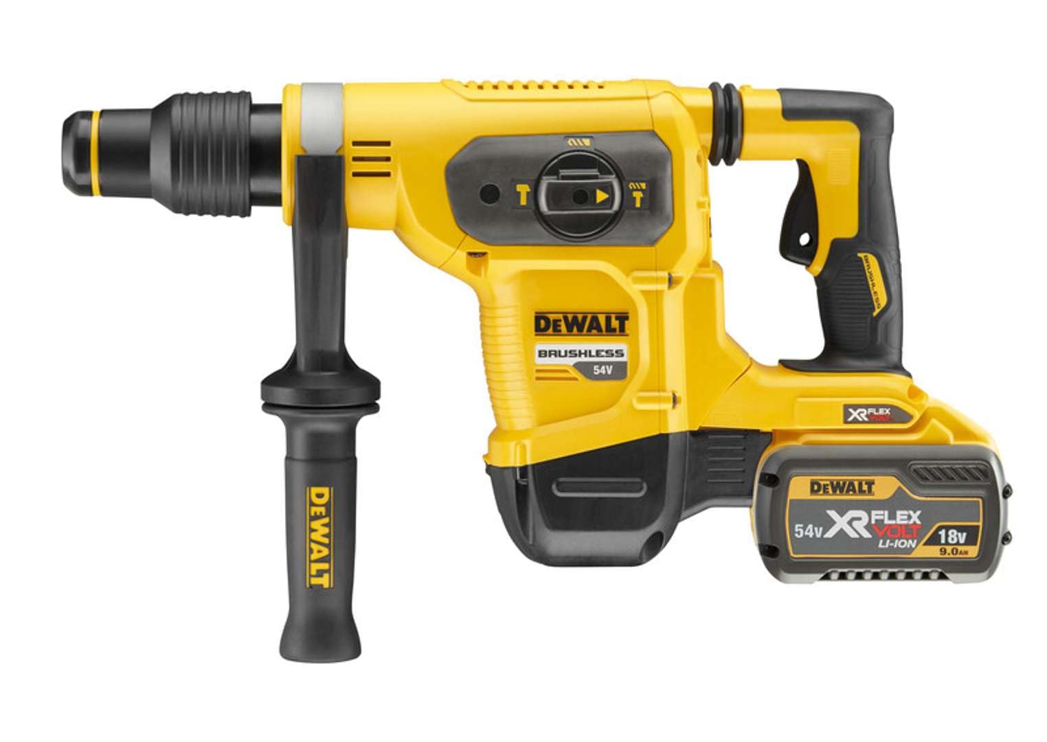 DeWalt DCH481X2-QW - Martillo electroneumático sin escobillas XR Flexvolt 54V SDS-Max (5 kg, 6,1 J, 3 modos, con 2 baterías 54V / 18V Li-Ion 9, 0 Ah y maletín)