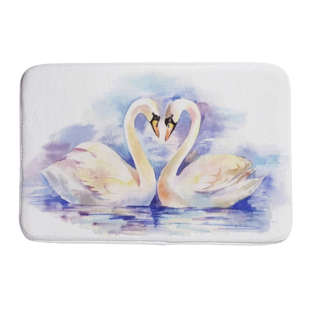 Nuansexi Bath Shower Rugs Bathmat Doormat Floor Mats Non Slip Tub Mat Coral Velvet Absorbent Entrance Carpet Mats Machine Washable ?Watercolor Couple White Swans Bathroom Home