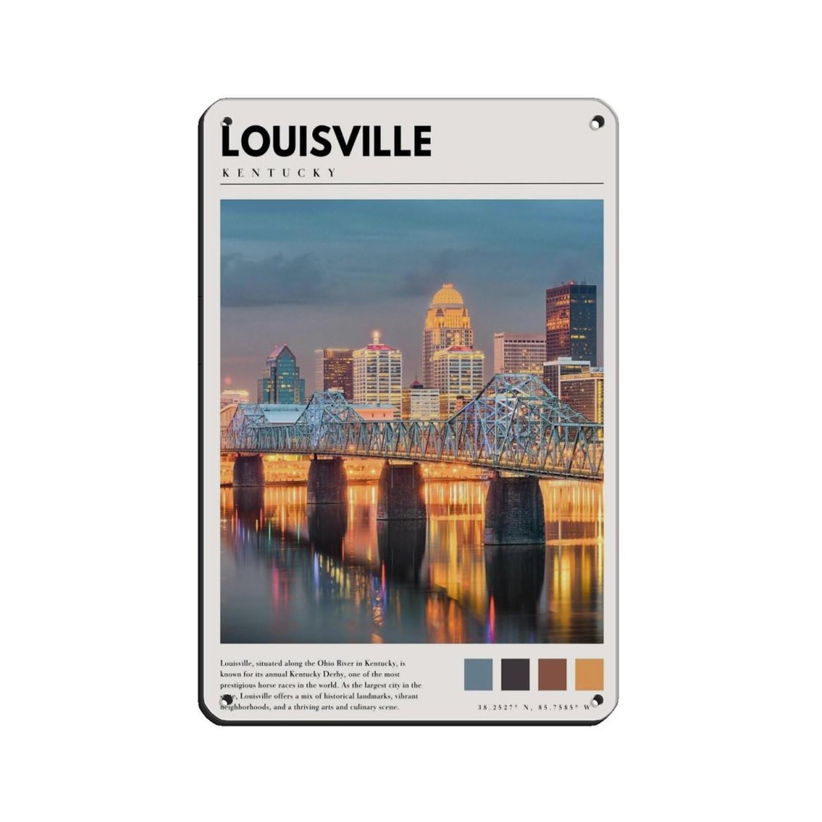 Louisville Kentucky Poster Louisville Art Tin Sign Vintage Metal Pub Club Cafe Bar Home Wall Art Decoration Poster Retro 8x12inch(20x30cm)