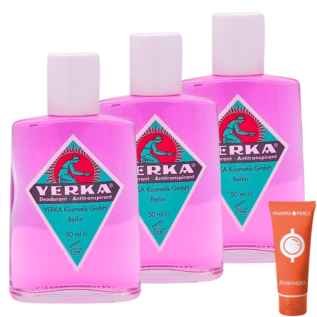 YERKA Deodorant Antitranspirant 3x 50 ml I Schutz bei starkem Schwitzen I Duftneutrales Deo, ohne Alkohol & Konservierungsstoffe I Für Achseln, Hände & Füße I Spar-Set plus Pharma Perle give-away