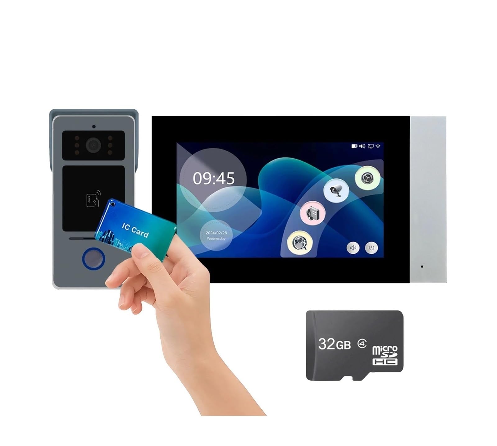 Wideodomofon, Tuya Wifi 1080P 2-żyłowy inteligentny zestaw wideodomofonowy do domu z wideodomofonem, 7-calowym ekranem dotykowym IPS LCD, dzwonkiem drzwi, zabezpieczeniem D41(1to1 7inch TF 32GB)