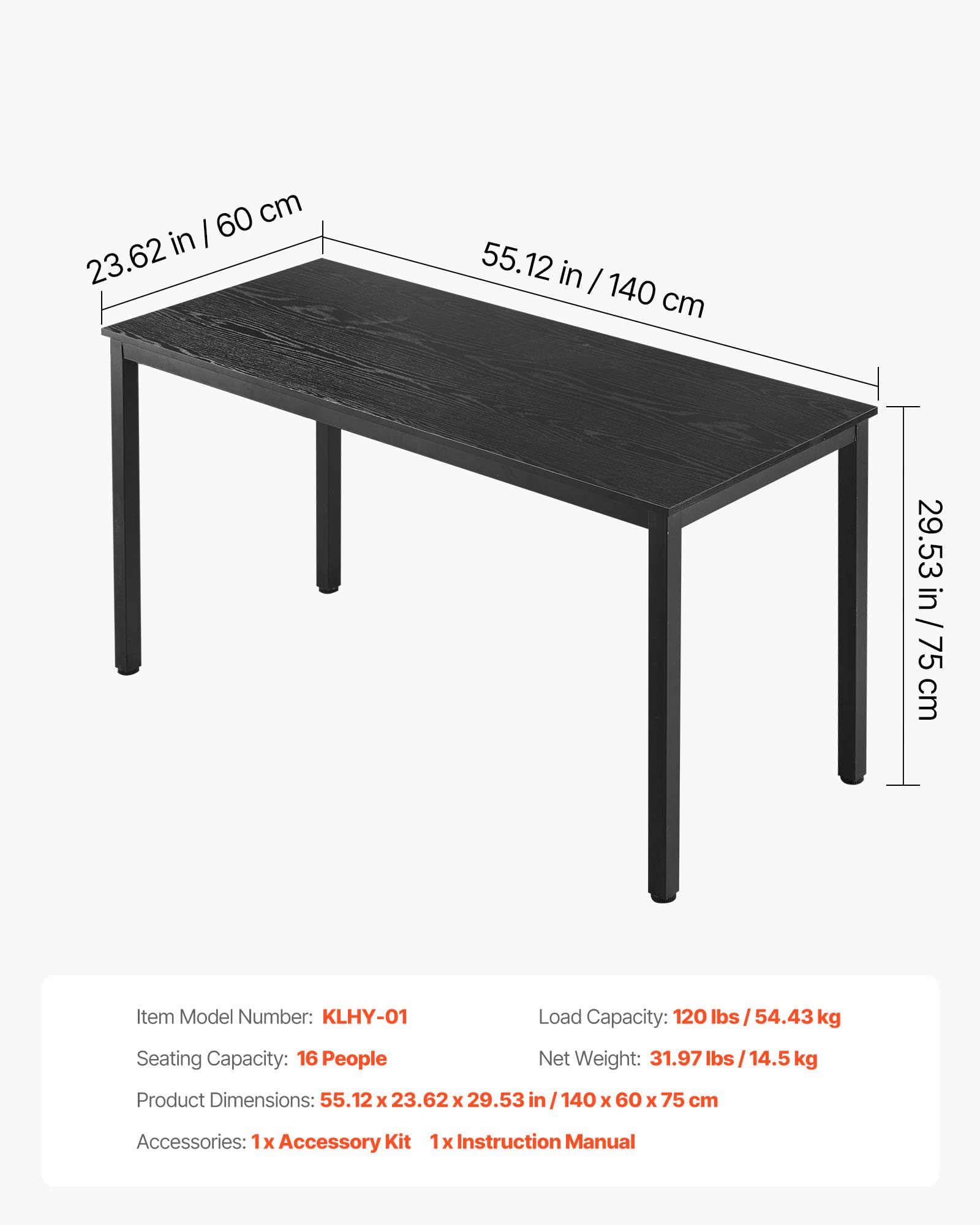 VEVOR Table de conférence, Lot de 6, Table de réunion rectangulaire de 1400 mm pour 16 Personnes, Bureau de réunion Moderne avec Pieds en métal, Bureau combiné Flexible pour Salle de Formation, Noir