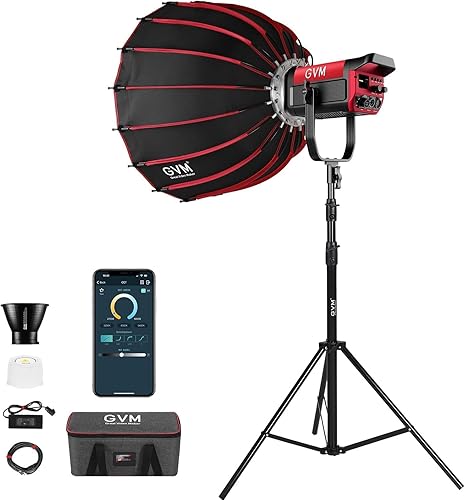 GVM - Luz de video LED de 200 W con caja de luz, SD200B, kit de iluminación de fotografía con red de malla Bluetoothcontrol DMX, kit de iluminación