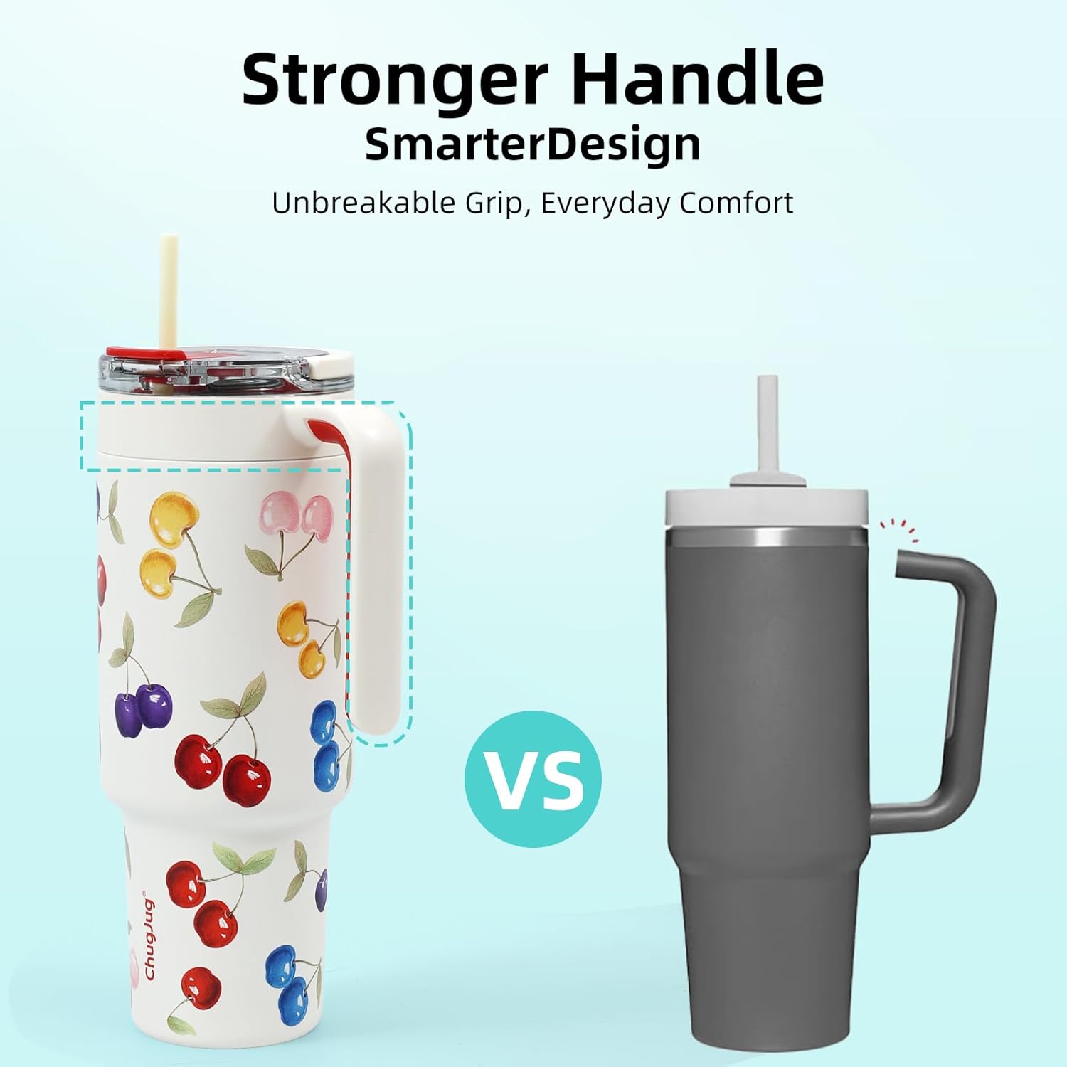 40 oz Tumbler with Handle and Straw, Reusable Vacuum Insulated Tumbler for Women Girls, BPA Free Stainless Steel Travel Mug Cup, Keeps Cold for Hours, Car Cup Holder Friendly (White) - Image 3