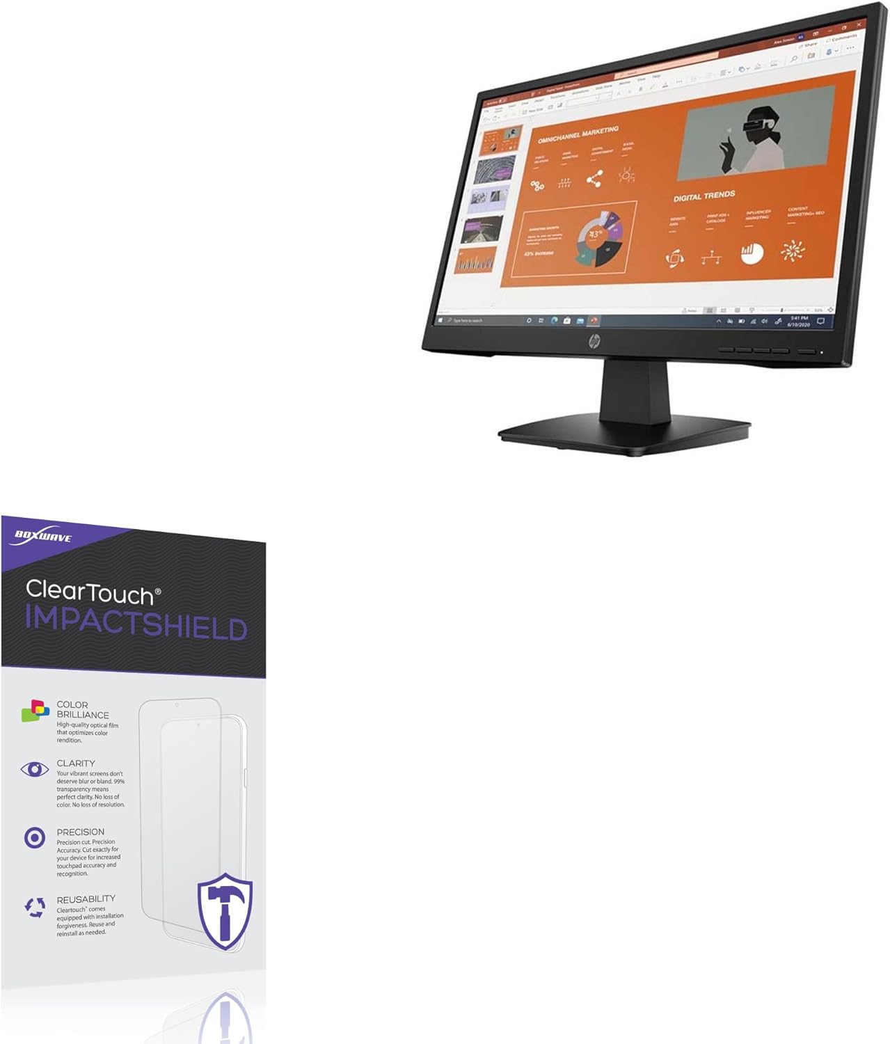 BoxWave Screen Protector Compatible With HP Computer Monitor P22va G4 (21.5 in) - ClearTouch ImpactShield (2-Pack), Impenetrable Screen Protector Flexible Film