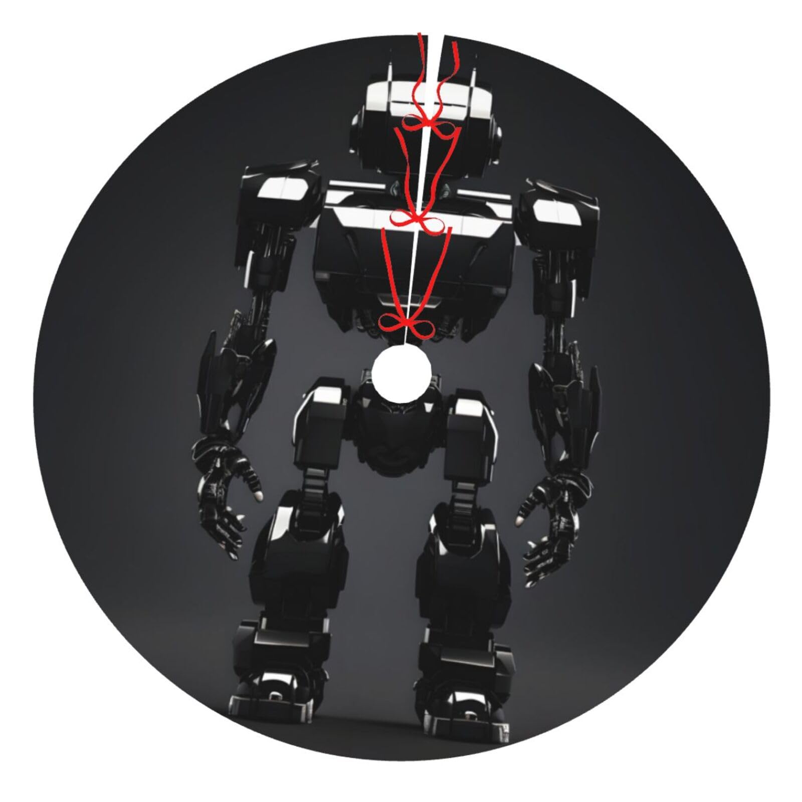 Tapis de jupe d'arbre de Noël robot noir pour décoration festive en plein air
