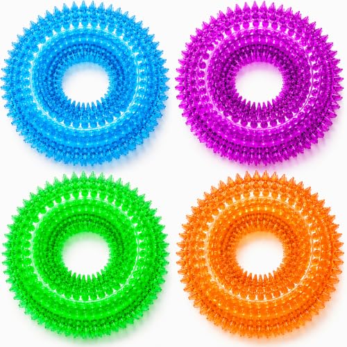 Image of Dog Chew Toys for Aggressive Chewers, Squeaky Floating Donut Rings, 4 Pack