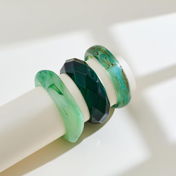 3PCS Colorful Acrylic Resin Bangle Bracelet for Women Boho Geometric Acetate Plate Bracelet Trendy Christmas Jewelry