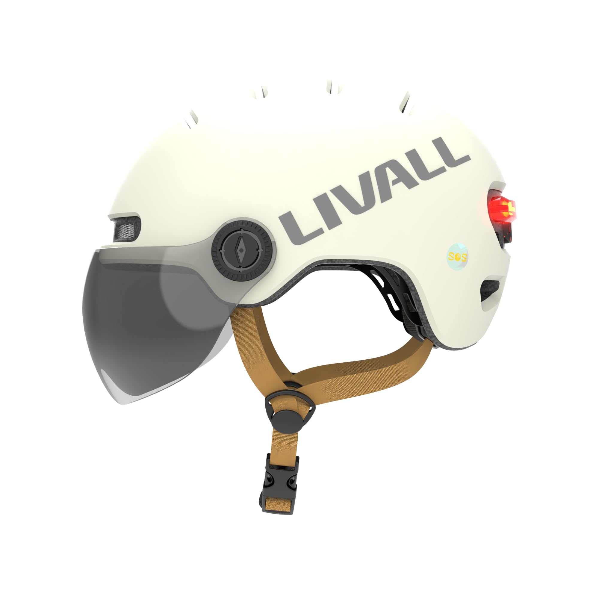 LIVALL L23 Smart Fahrradhelm für Damen und Herren, NTA-Norm 8776 City Helm mit abnehmbarem Visier, intelligenter LED-Beleuchtung, Bremslicht, Sturzerkennung und SOS-Alarm, Weiß, Größe M 54-58 cm