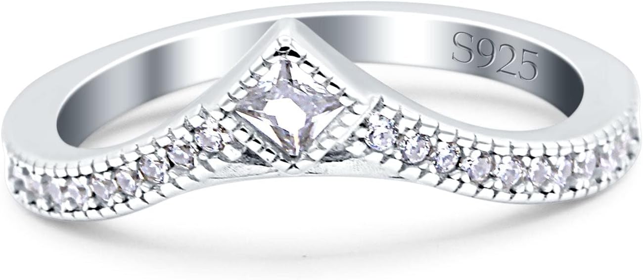 Blue Apple Co. Princess Cut Art Deco V Chevron Midi Engagement Wedding Half Eternity Ring Round Simulated Cubic Zirconia 925 Sterling Silver