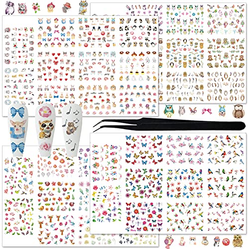 Jerclity 44 Sheets Lovely Pet Theme Cat Dog Nail Art Stickers Decals With Tweezers Nail Decals Self-Adhesive Rabbit Owl Butterfly Nail Stickers Manicure For Women Girls #TOP16