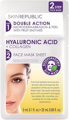 Skin Republic 2 Step Hyaluronic Acid + Collagen Face Mask Visibly Reduces Wrinkles After One Use. Made in Korea.