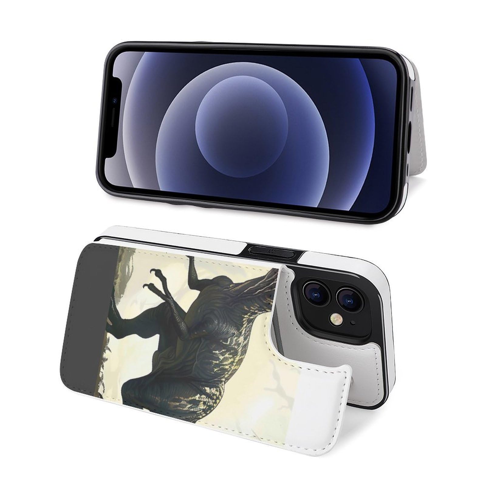 Fundas tipo cartera para iPhone 12, Velociraptor con estampado de dinosaurios, funda de piel con ranuras para tarjetas