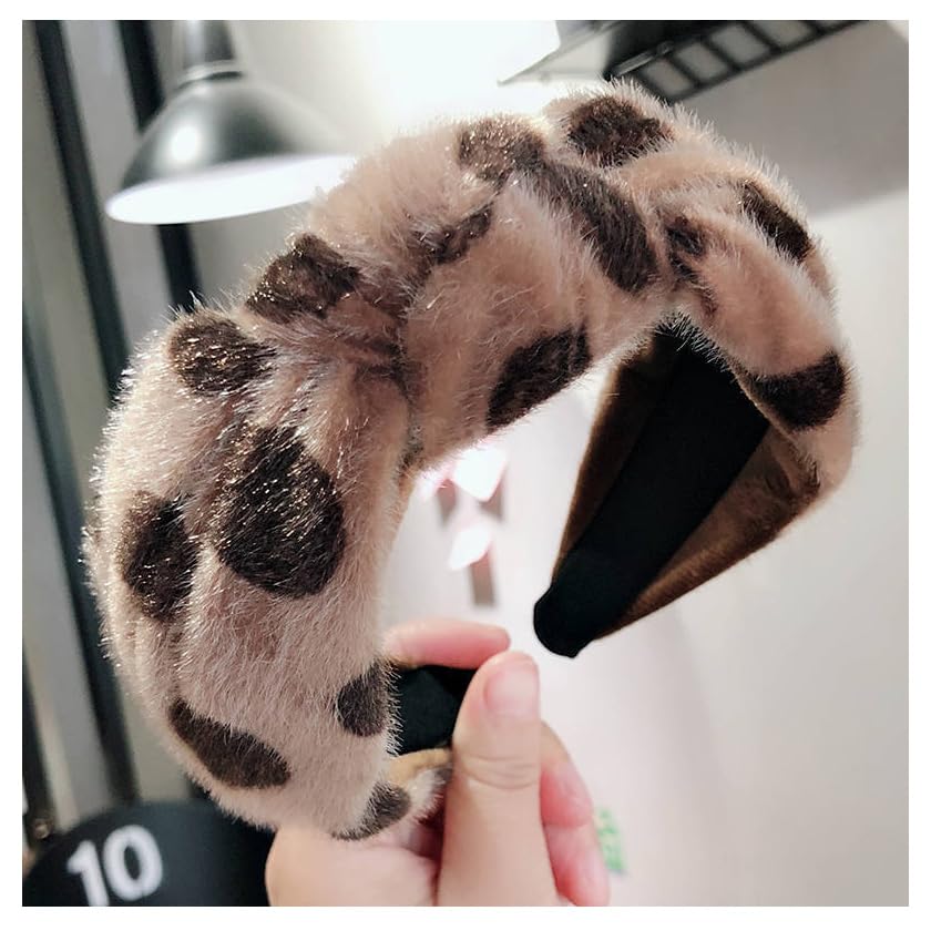Pmnzdy Leopar desenli pelüş saç bandı, tatlı noktalar, saç bandı, geniş, kaymaz, kenar, düğümlü saç bandı, şık hayvan desenli, kadınlar ve kızlar için saç takısı, 6#